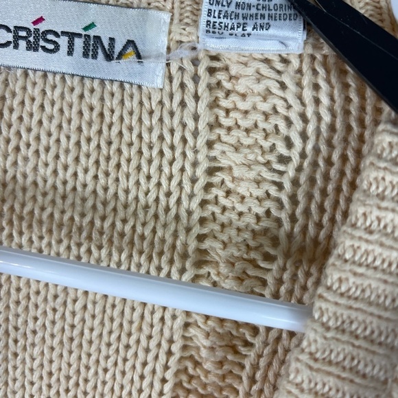 Vintage Cristina Size Large Cream Cable Knit Cardigan Sweater V Neck Gold button - Picture 3 of 7